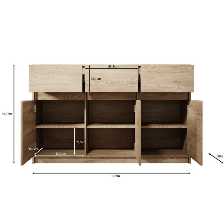 Meubella - Dressoir Cuarto 2 - Eiken - 138 cm
