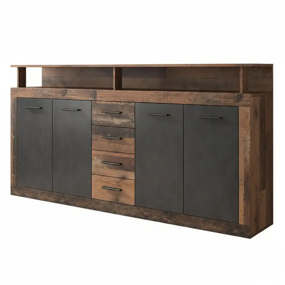 Meubella - Dressoir Lavina - Old wood - Antraciet - 190 cm