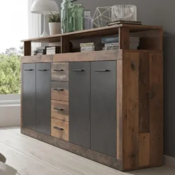 Meubella - Dressoir Lavina - Old wood - Antraciet - 190 cm