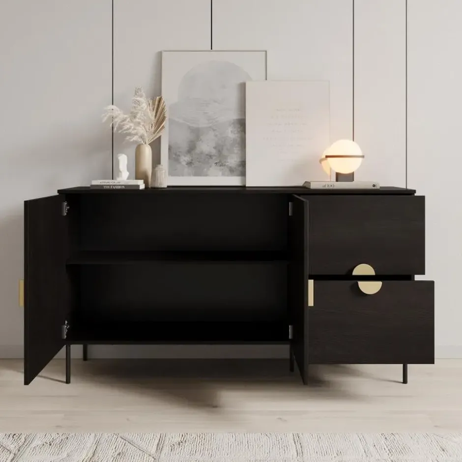Meubella - Dressoir Monor - Zwart eiken - 160 cm