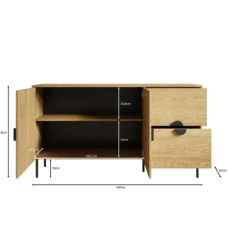 Meubella - Dressoir Monor - Zwart eiken - 160 cm