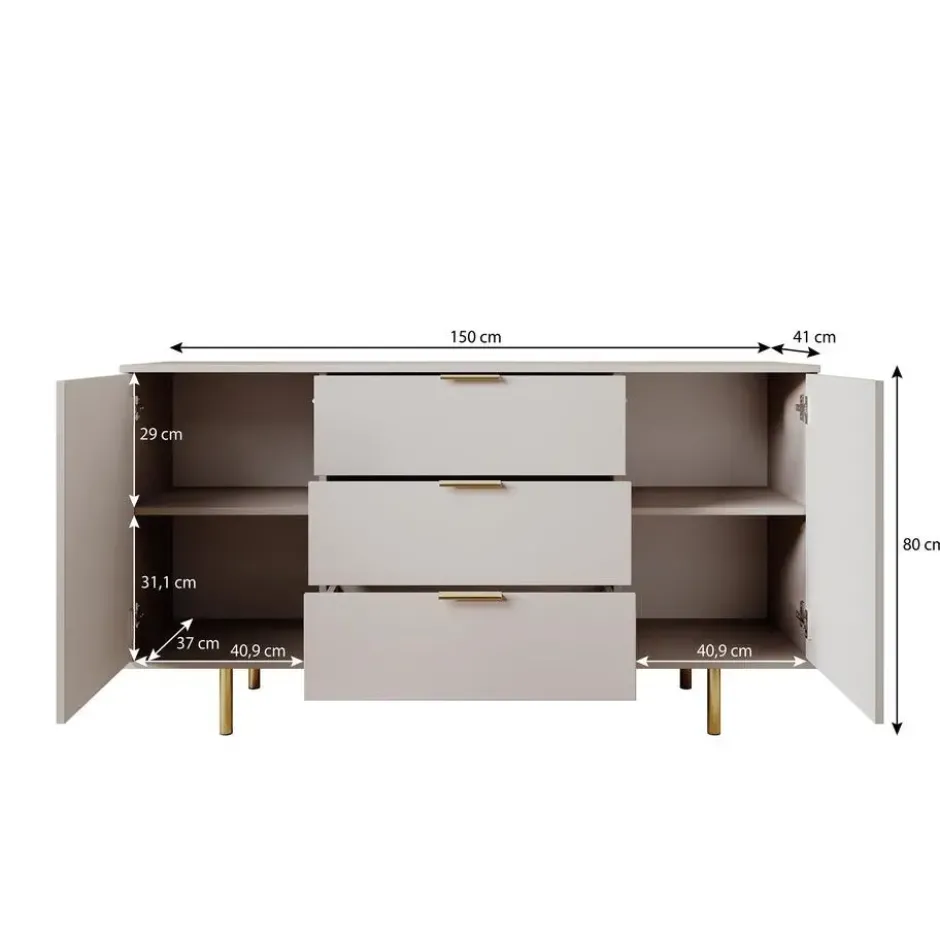 Meubella - Dressoir Nicola - Beige - 150 cm