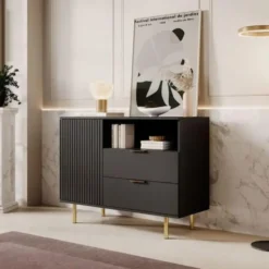Meubella - Dressoir Nicola - Mat zwart - 107 cm
