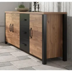 Meubella - Dressoir Olivia - Zwart - Eiken - 192 cm