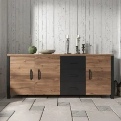 Meubella - Dressoir Olivia - Zwart - Eiken - 192 cm