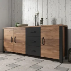 Meubella - Dressoir Olivia - Zwart - Eiken - 192 cm