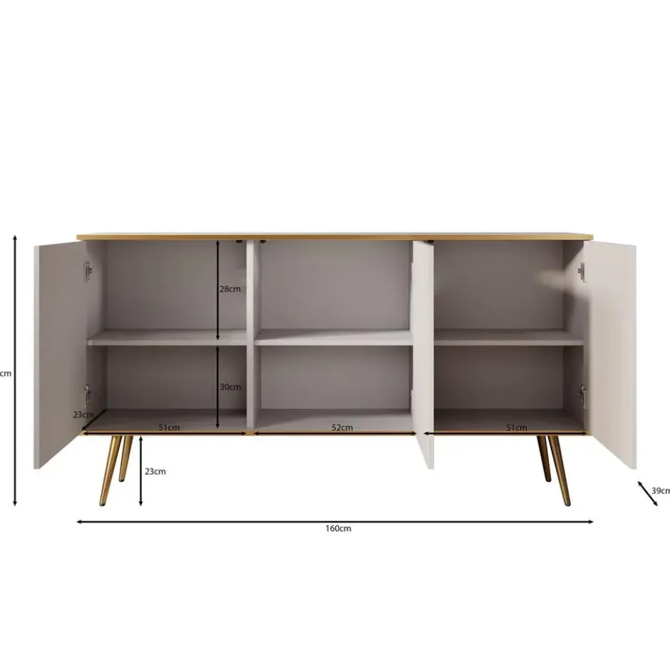 Meubella - Dressoir Orleans - Beige - 160 cm