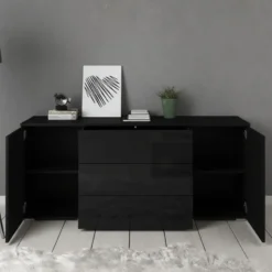 Meubella - Dressoir Pure - Zwart - 150 cm