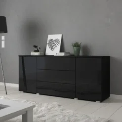 Meubella - Dressoir Pure - Zwart - 150 cm