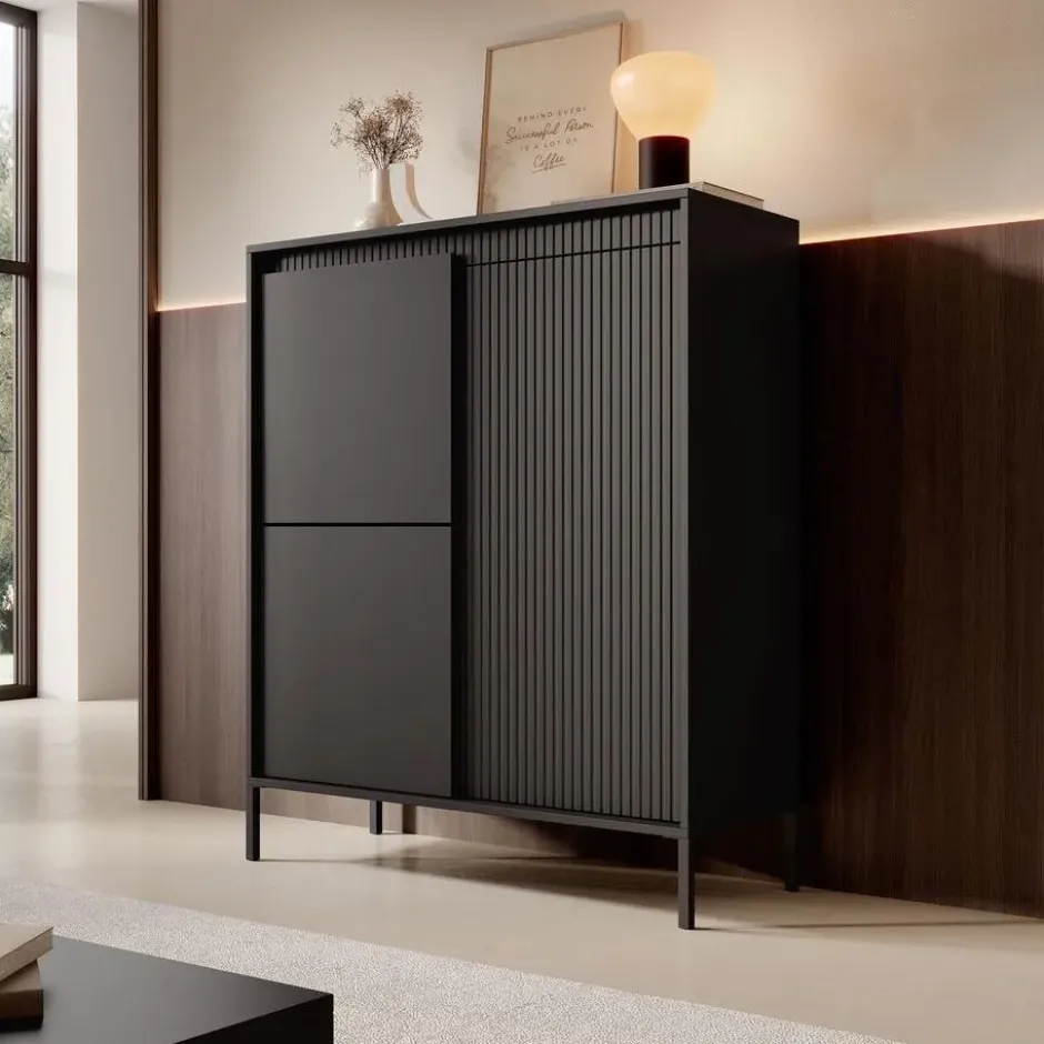 Meubella - Dressoir Saran - Mat zwart - Hoog - 104 cm