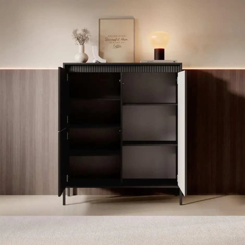 Meubella - Dressoir Saran - Mat zwart - Hoog - 104 cm