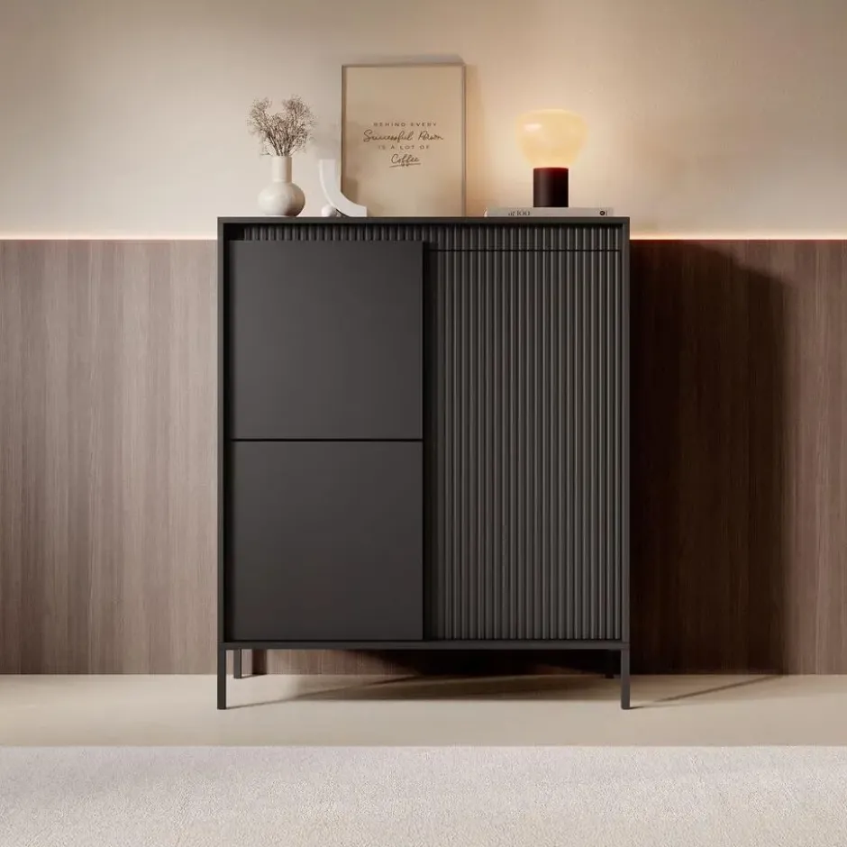 Meubella - Dressoir Saran - Mat zwart - Hoog - 104 cm