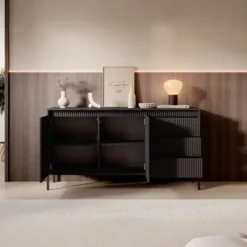 Meubella - Dressoir Saran - Mat zwart - 153 cm