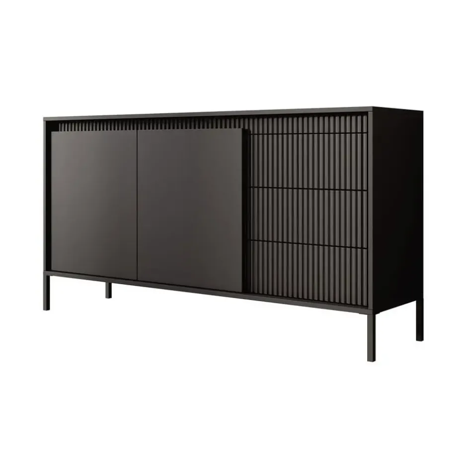Meubella - Dressoir Saran - Mat zwart - 153 cm