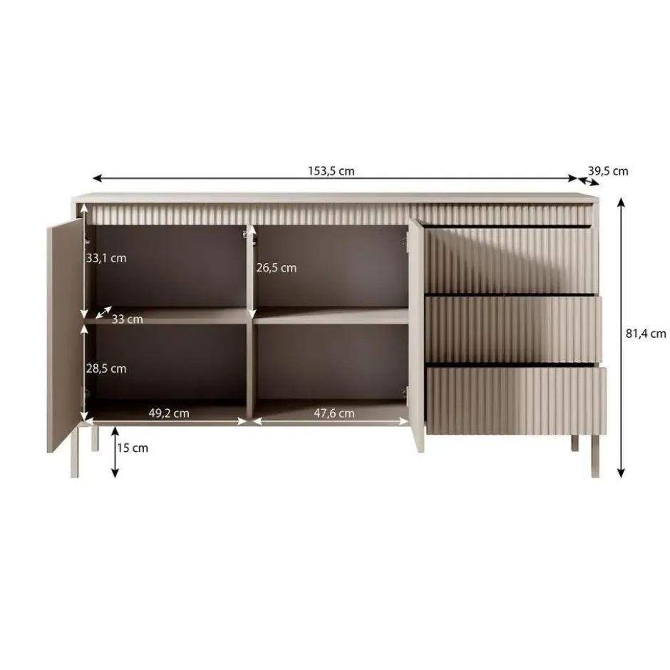 Meubella - Dressoir Saran - Mat zwart - 153 cm