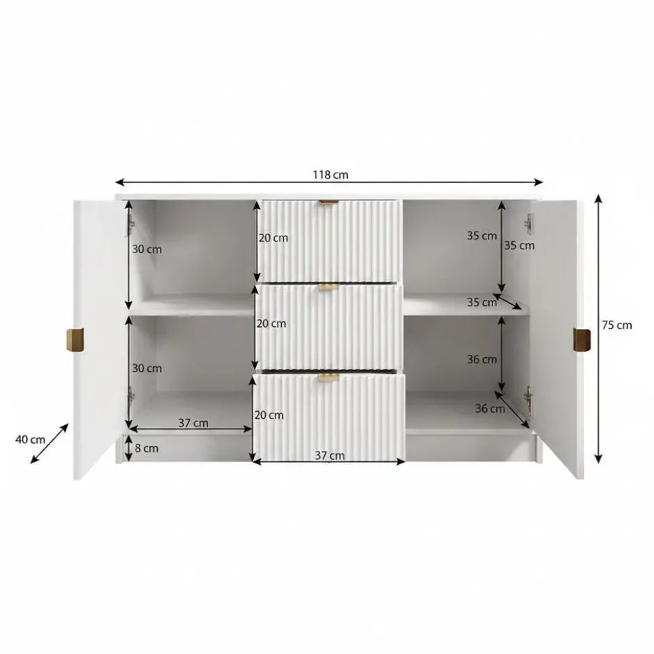 Meubella - Dressoir Tavares - Wit - 118 cm