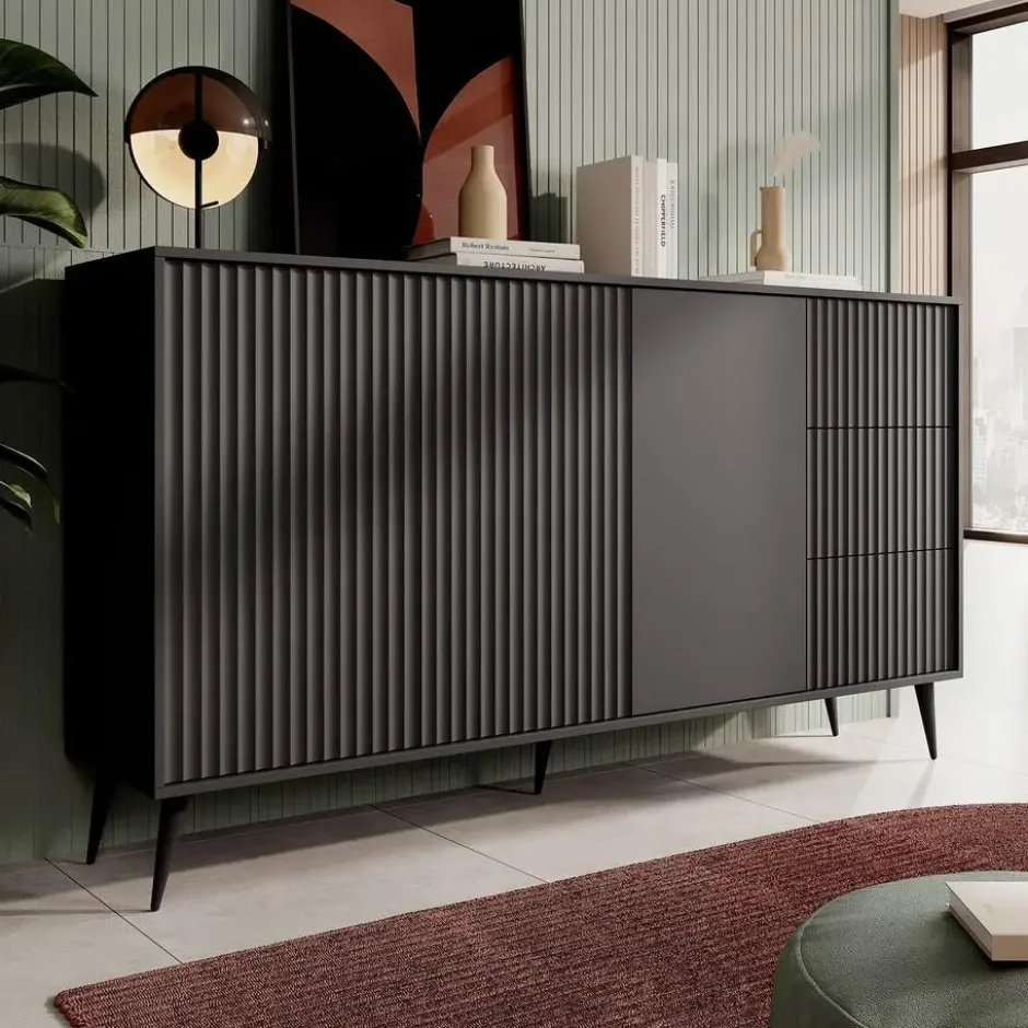 Meubella - Dressoir Winq - Antraciet - 180 cm
