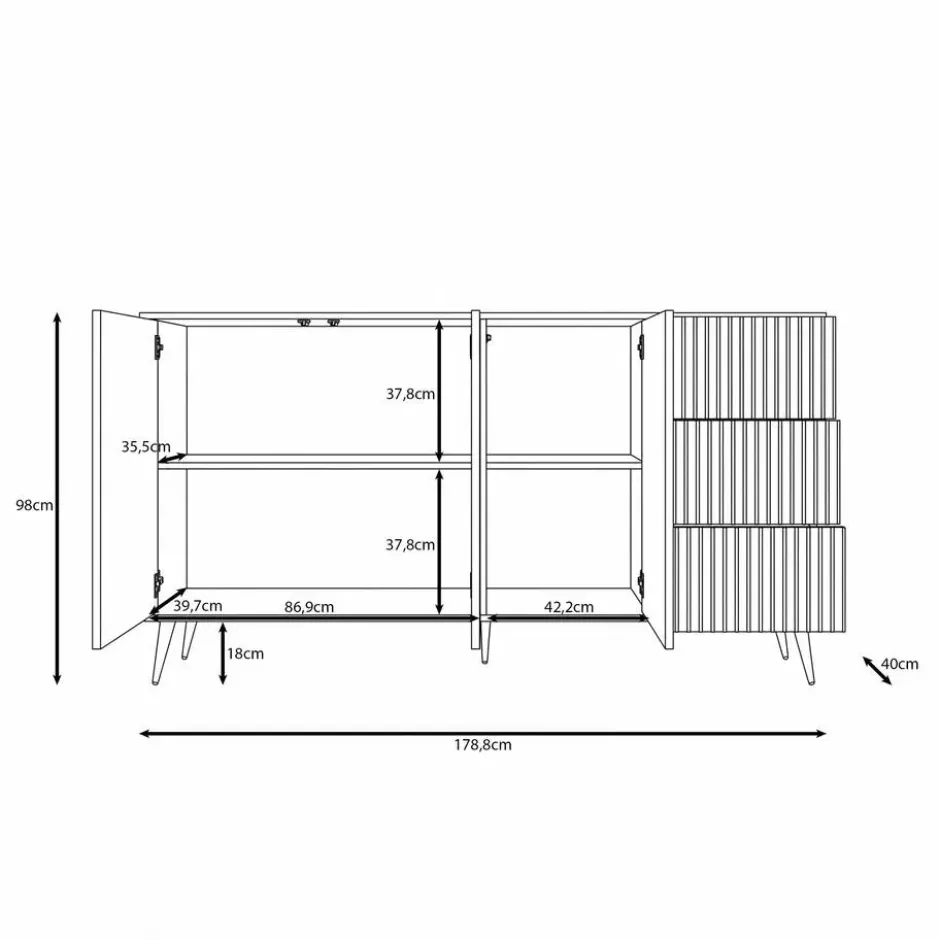 Meubella - Dressoir Winq - Antraciet - 180 cm