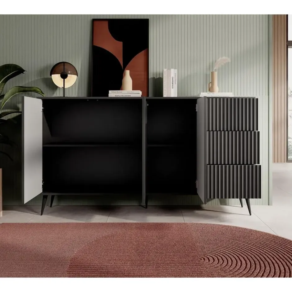 Meubella - Dressoir Winq - Antraciet - 180 cm