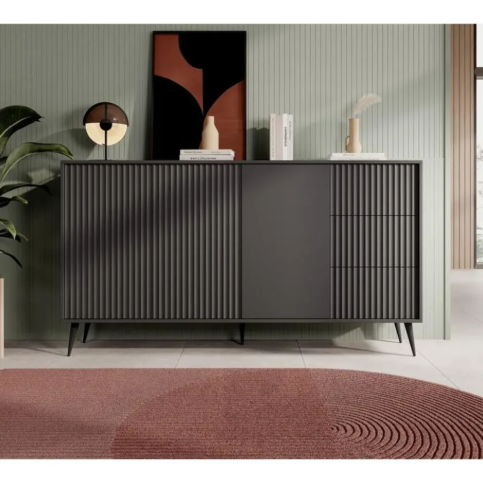Meubella - Dressoir Winq - Antraciet - 180 cm