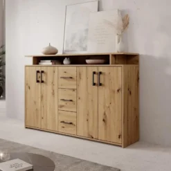 Meubella - Duna - Dressoir - Eikenpatroon - 139x34x90 cm