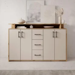 Meubella - Duna - Dressoir - Eikenpatroon/Beige - 139x34x90 cm
