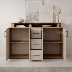 Meubella - Duna - Dressoir - Eikenpatroon/Beige - 139x34x90 cm