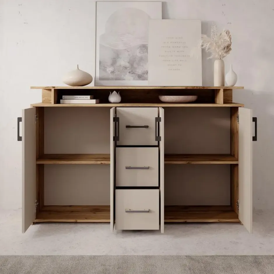 Meubella - Duna - Dressoir - Eikenpatroon/Beige - 139x34x90 cm