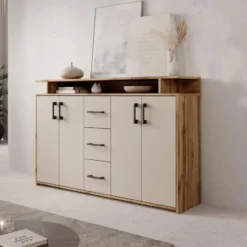 Meubella - Duna - Dressoir - Eikenpatroon/Beige - 139x34x90 cm