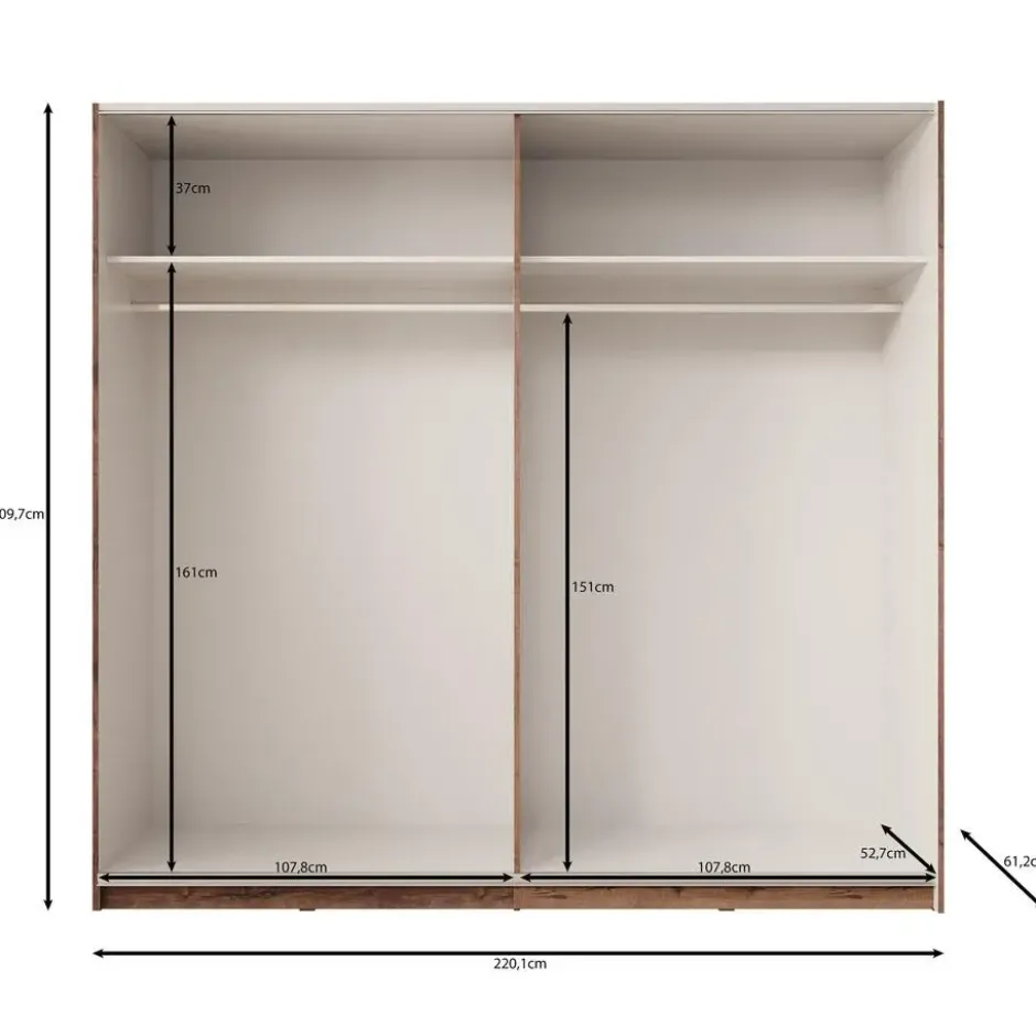 Meubella - Duvano - Kledingkast 2 schuifdeuren - Eiken - 220x61x210 cm