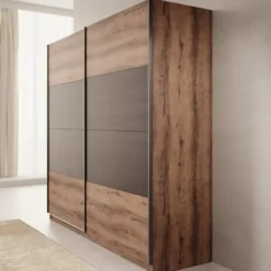 Meubella - Duvano - Kledingkast 2 schuifdeuren - Eiken - 220x61x210 cm