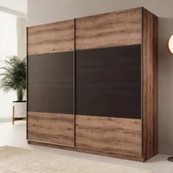 Meubella - Duvano - Kledingkast 2 schuifdeuren - Eiken - 220x61x210 cm