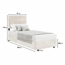 Meubella - Eenpersoonsbed Hernandez - Beige 90x200 cm - Met gaslift