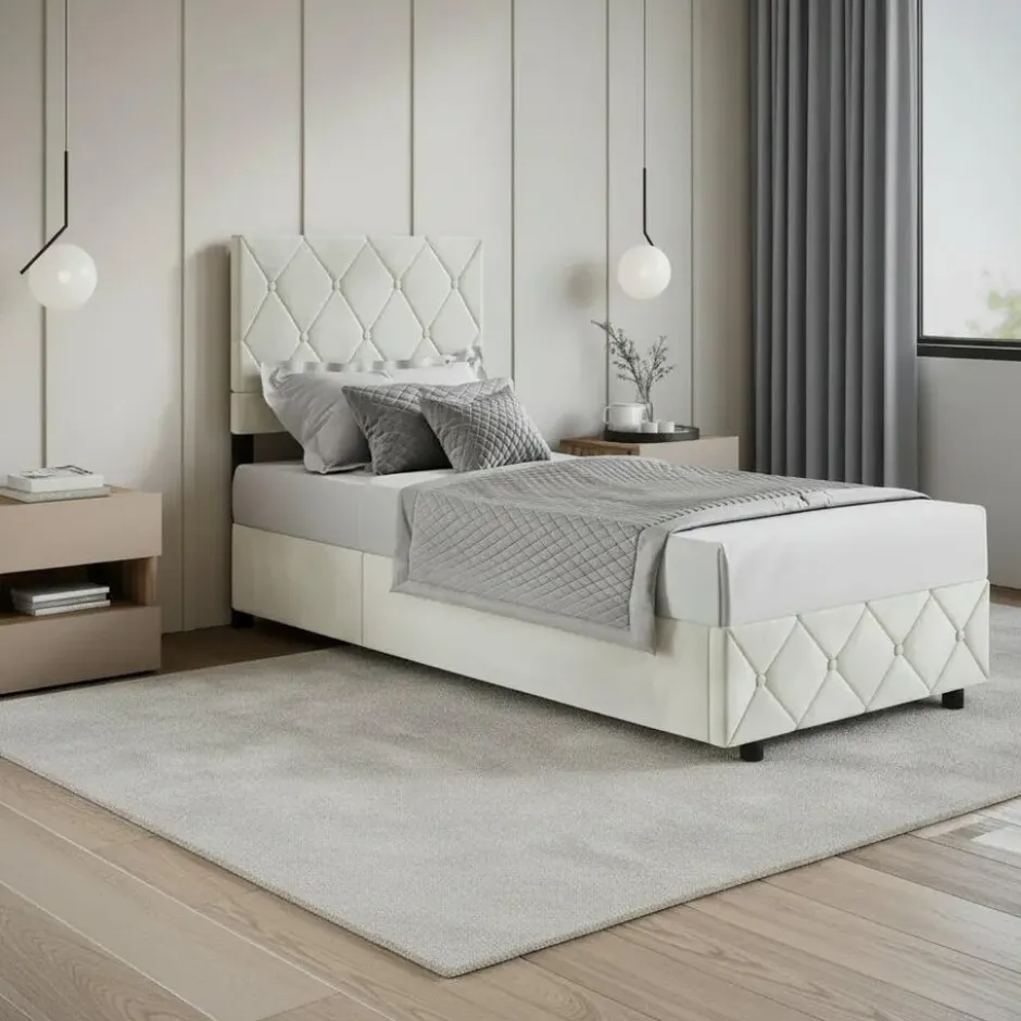 Meubella - Eenpersoonsbed Hernandez - Beige 90x200 cm - Met gaslift