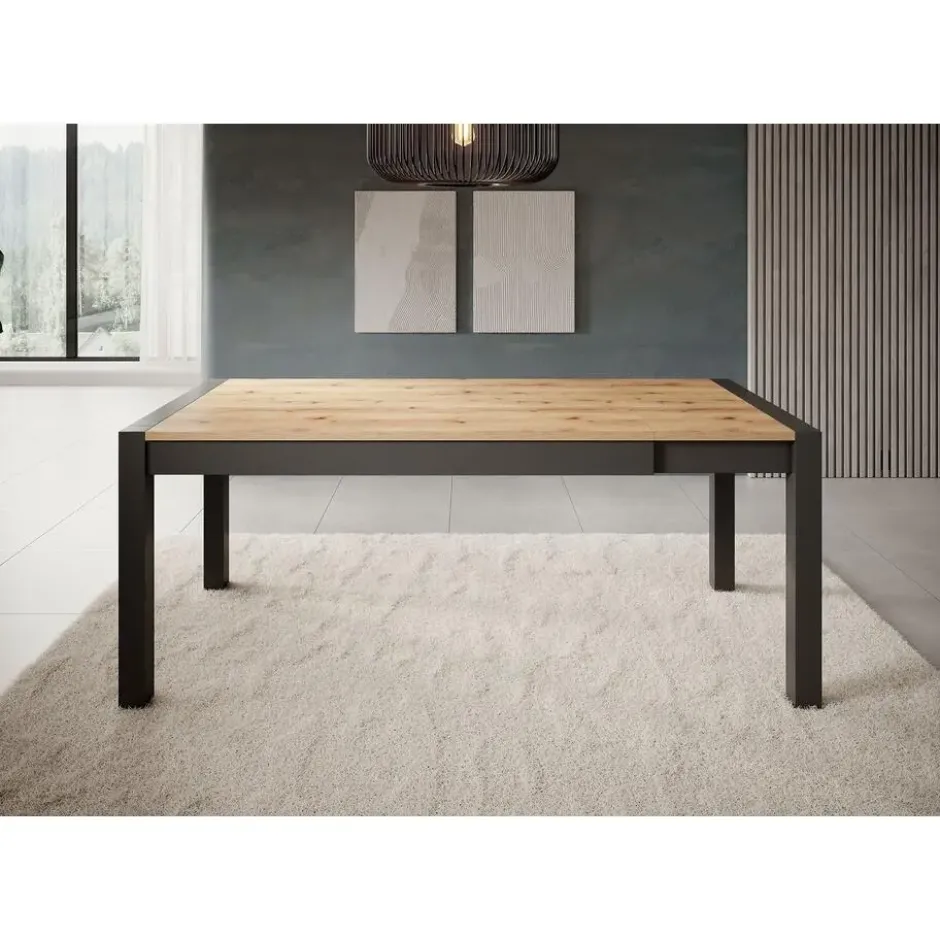Meubella - Eetkamertafel Acapulco - Eiken Zwart 240 cm - Uitschuifbaar
