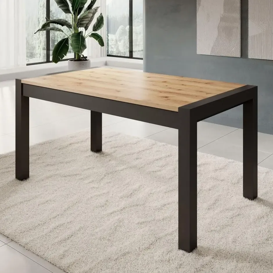 Meubella - Eetkamertafel Acapulco - Eiken Zwart 240 cm - Uitschuifbaar