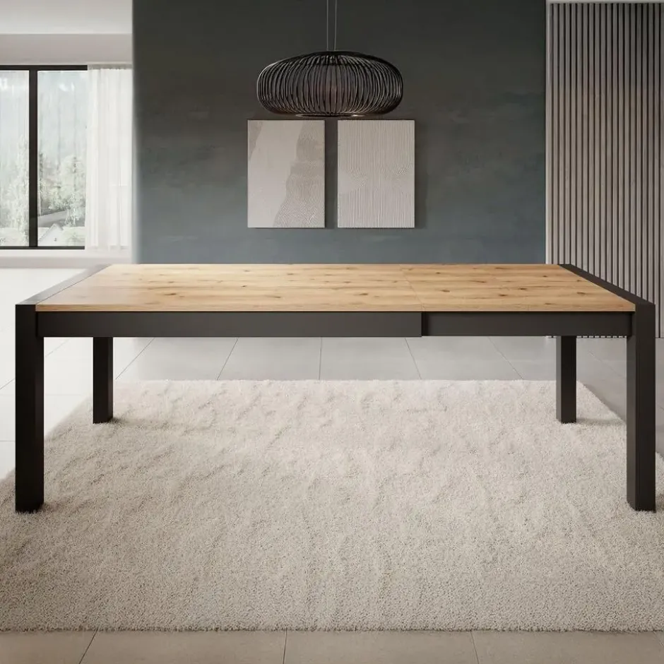 Meubella - Eetkamertafel Acapulco - Eiken Zwart 240 cm - Uitschuifbaar
