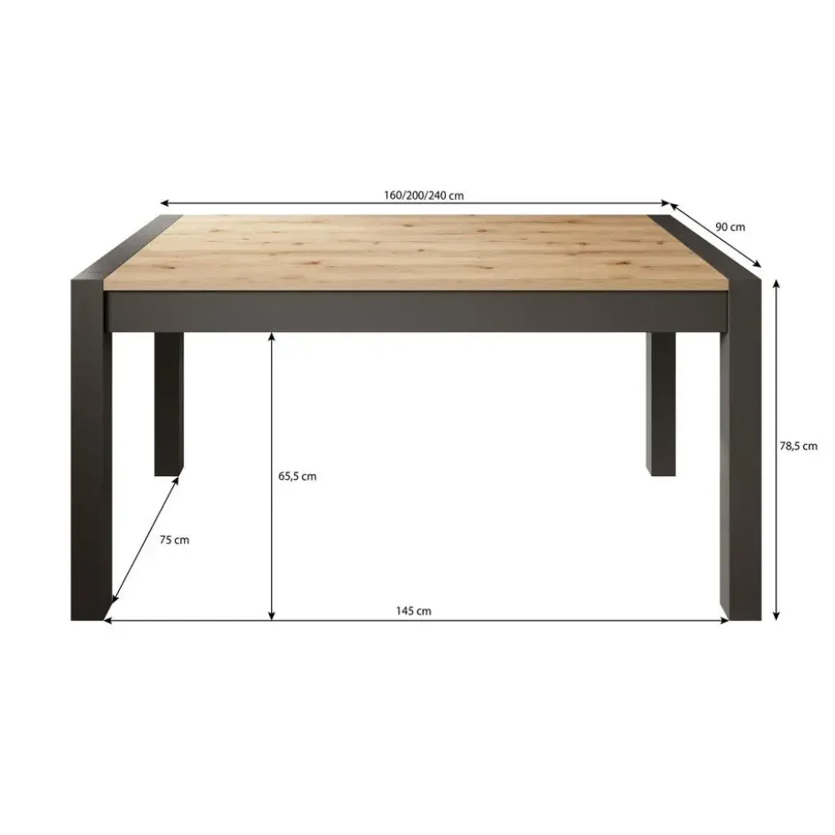 Meubella - Eetkamertafel Acapulco - Eiken Zwart 240 cm - Uitschuifbaar