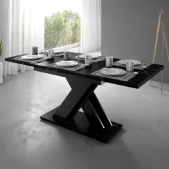 Meubella - Eetkamertafel Bari - Zwart marmerlook 180cm - Uitschuifbaar