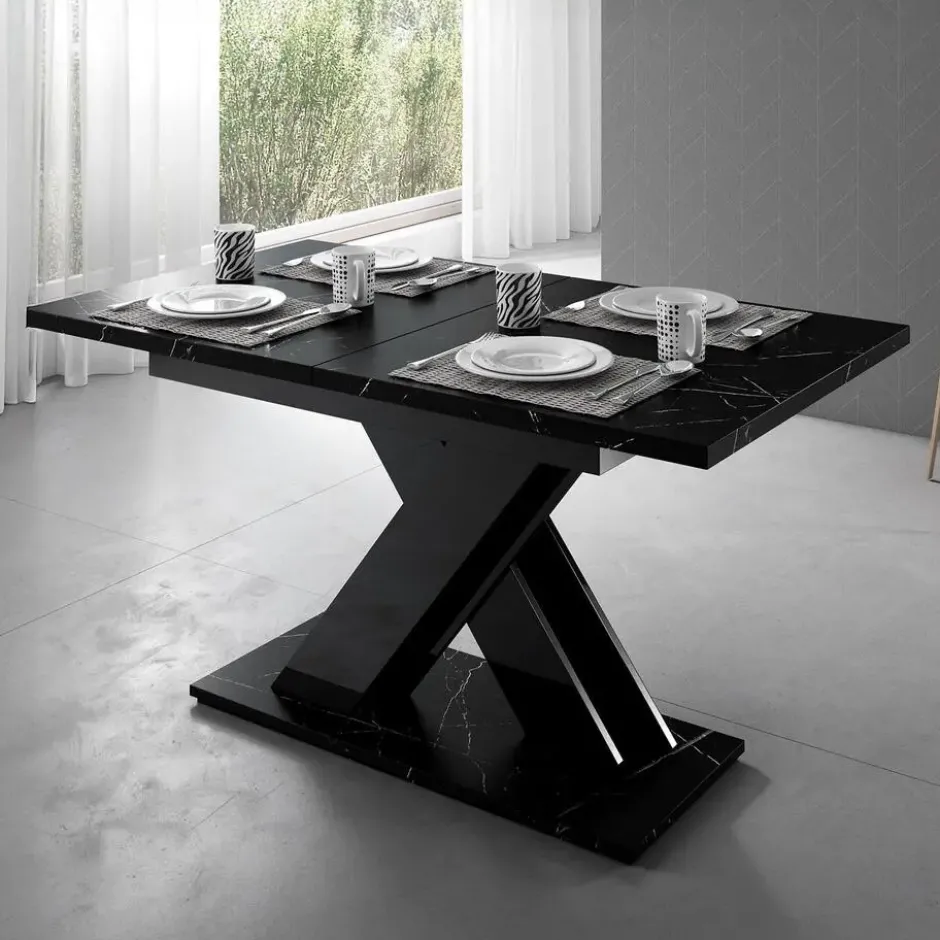 Meubella - Eetkamertafel Bari - Zwart marmerlook 180cm - Uitschuifbaar