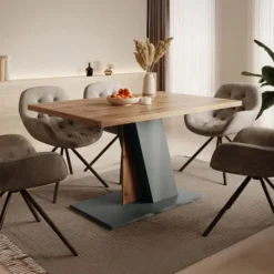 Meubella - Eetkamertafel Brand - Eiken - Grijs - 138 cm