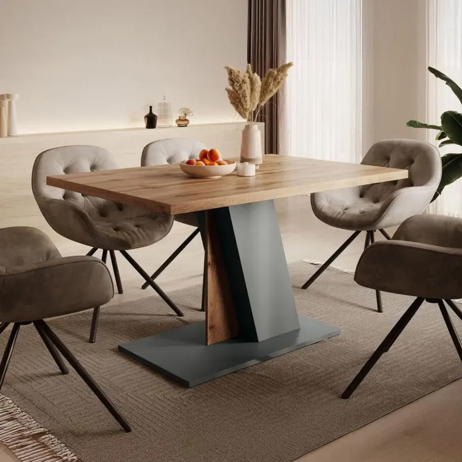 Meubella - Eetkamertafel Brand - Eiken - Grijs - 138 cm