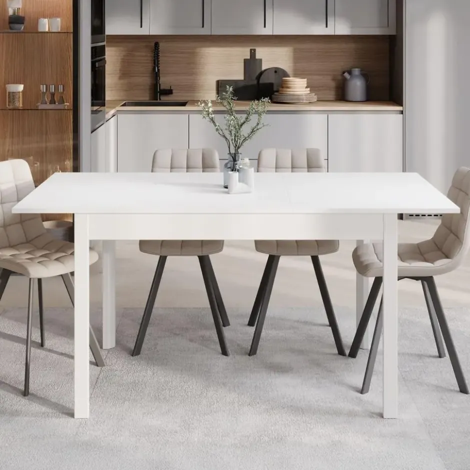 Meubella - Eetkamertafel Steve - Wit - 160 cm - Uitschuifbaar