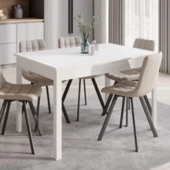 Meubella - Eetkamertafel Steve - Wit - 160 cm - Uitschuifbaar