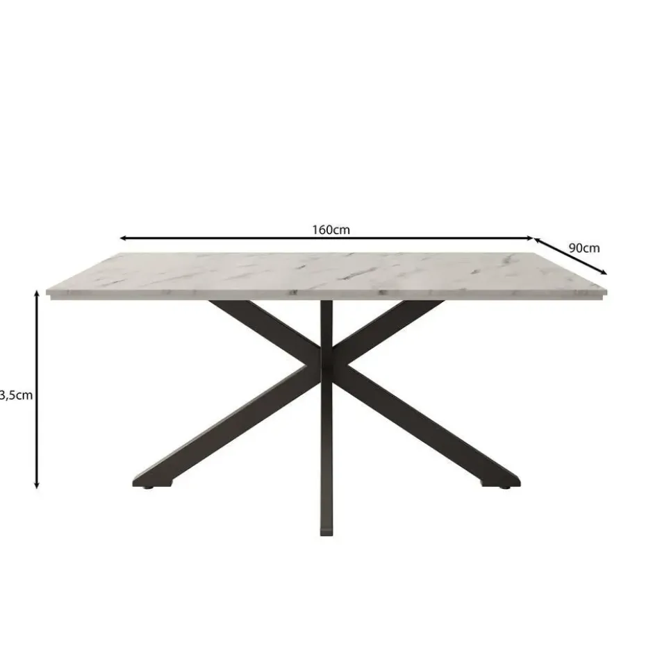Meubella - Eetkamertafel Wabe - Zwart marmerlook - 160 cm