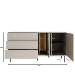 Meubella - Estrella - Dressoir - Beige - 134x41x83 cm