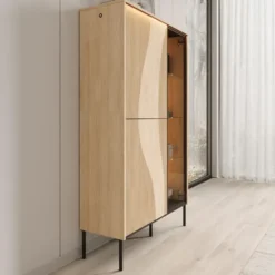Meubella - Fontello - Vitrinekast - Eikenpatroon - 92x34x157 cm
