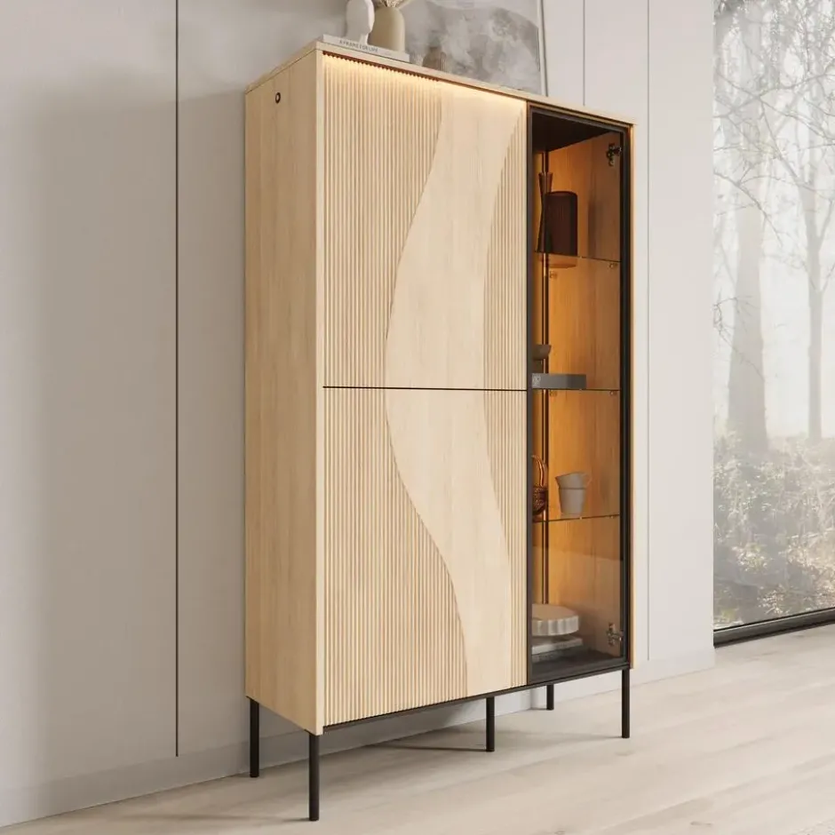 Meubella - Fontello - Vitrinekast - Eikenpatroon - 92x34x157 cm