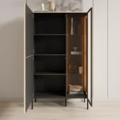 Meubella - Fontello - Vitrinekast - Eikenpatroon - 92x34x157 cm