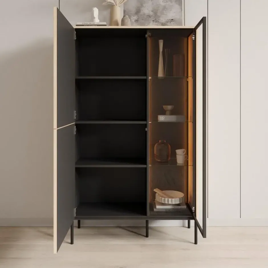 Meubella - Fontello - Vitrinekast - Eikenpatroon - 92x34x157 cm